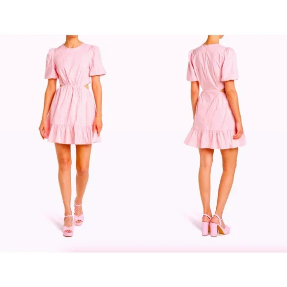 Wayf Cutout Short Sleeve Fit & Flare Minidress in Pale Pink at Nordstrom Rack, Size Medium